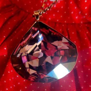 Swardowski Rose Pendant on Rose Gold-like long chain